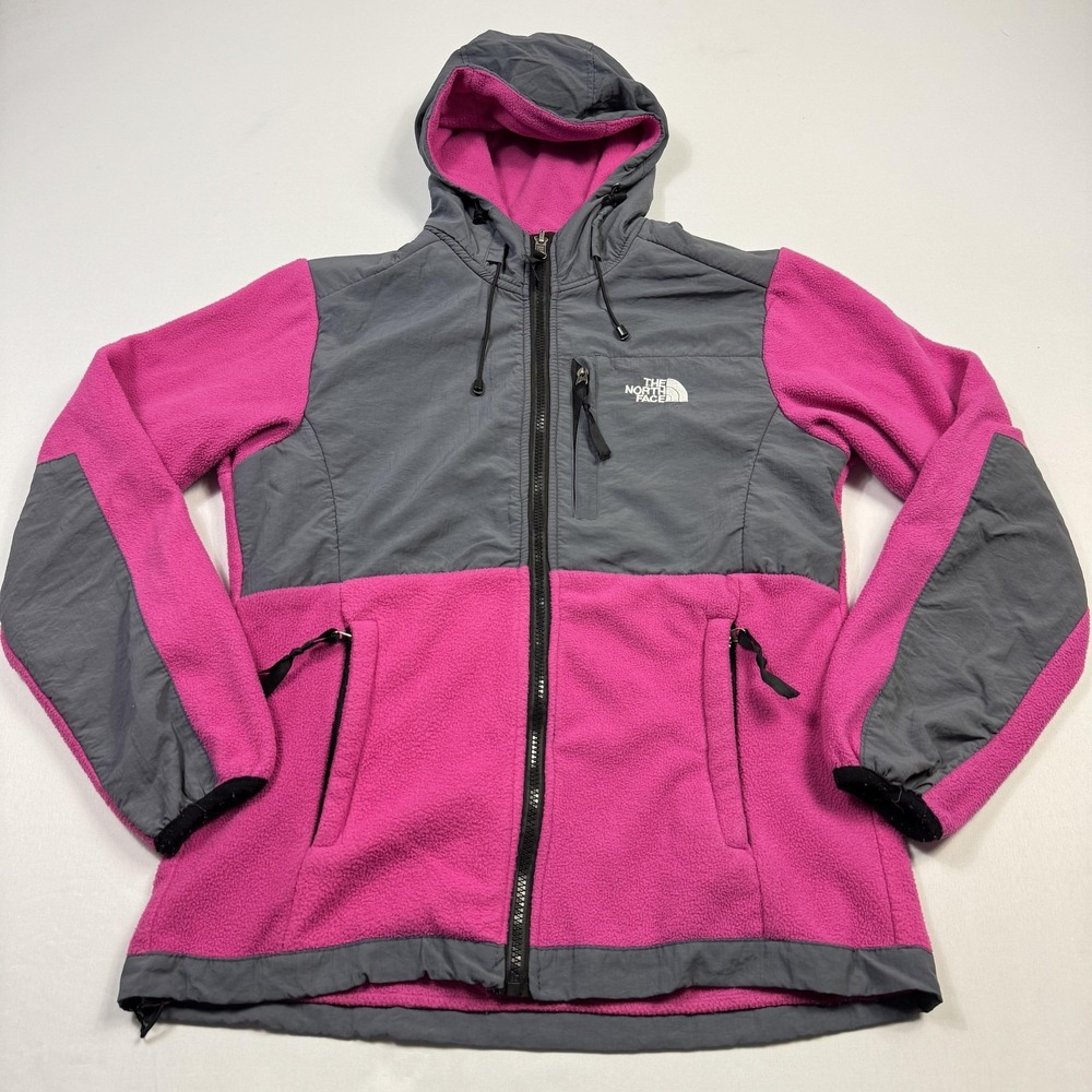 North Face Jacket Womens Medium Pink Gray Fleece Hooded Polartec Recycled